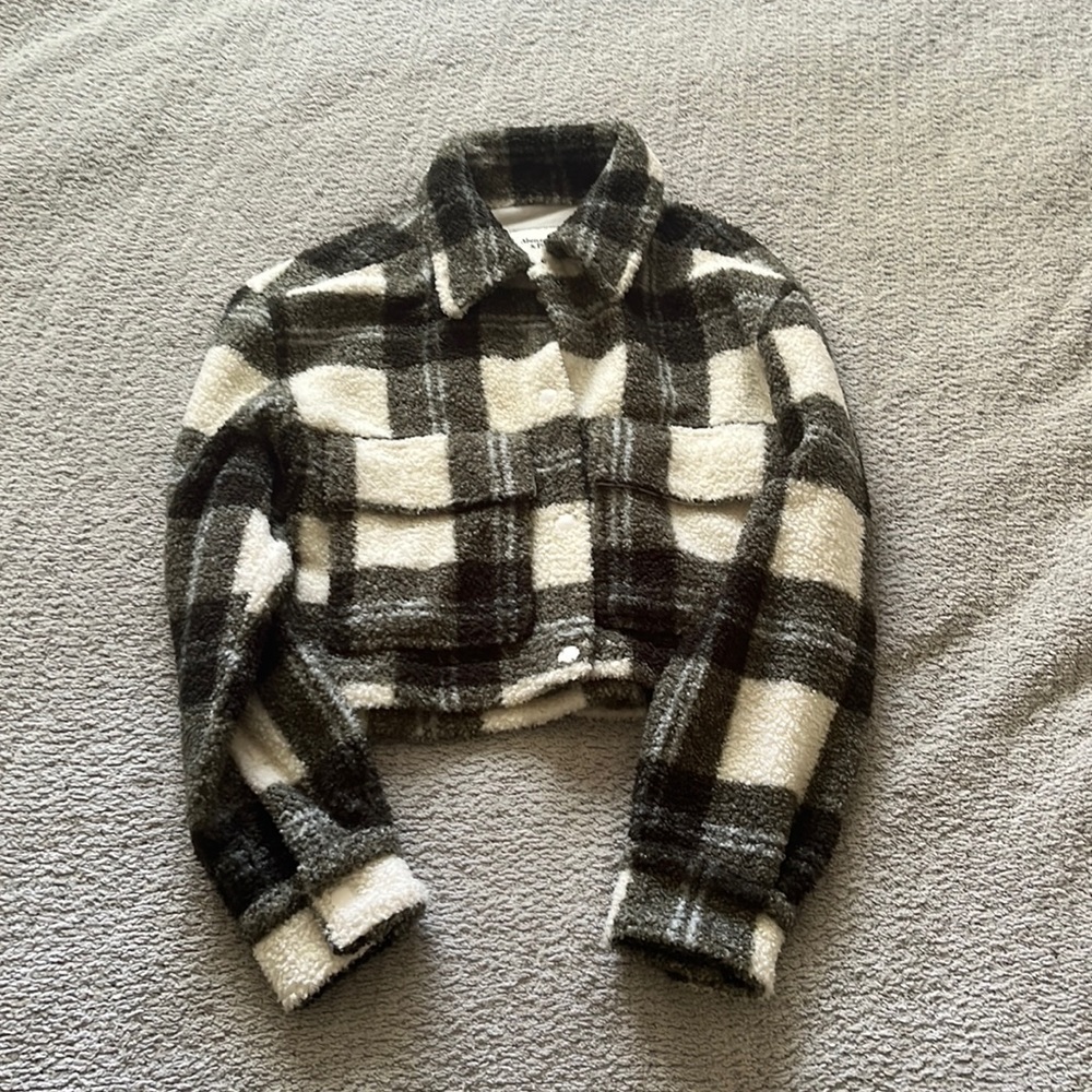 Teddy plaid cropped “shacket”